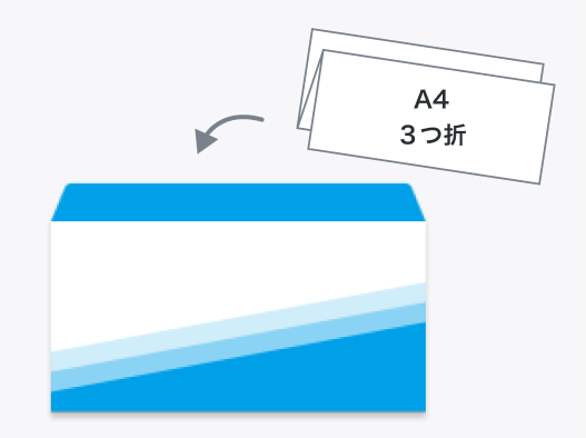 A4三つ折の書類を送付できる封筒です。通知文・明細書・会社案内を横向きで郵送する際におすすめ。