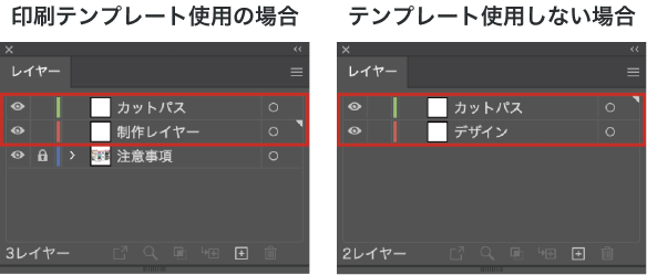 印刷テンプレート使用の場合 テンプレート使用しない場合