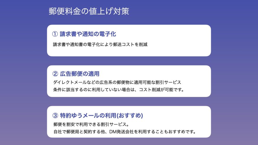 郵便料金の値上げ対策例